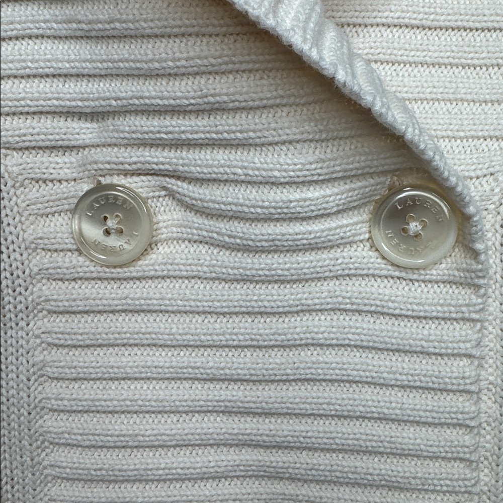 Lauren Ralph Lauren Ivory Cream Double-Breasted Cardigan Sweater 100% Cotton - M - Picture 3 of 16